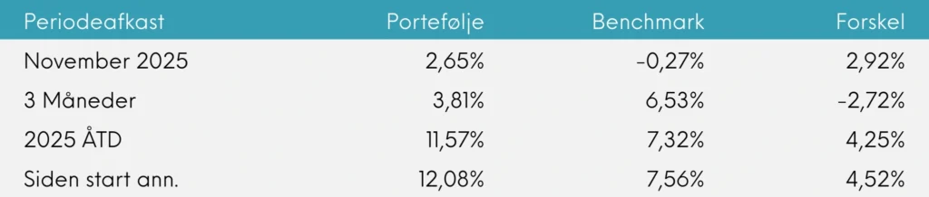 Periodeafkast Great Dane Global Value akkumulerende november 2025
